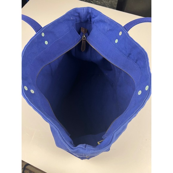 Ralph Lauren Blue Canvas Tote Bag Yellow‎ Pony & Number 3 Beach Shopper - Picture 13 of 14